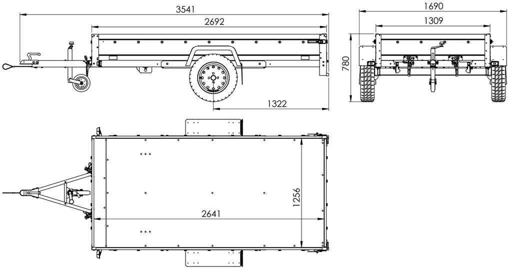 UNITRAILER Garden Trailer 264 KIPP – Anhänger 2641×1256 mm, 750 kg zGG