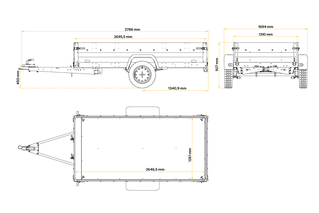 UNITRAILER Force 264/R KIPP – Anhänger 2647×1260 mm, 750 kg zGG