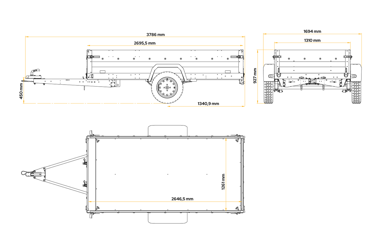 UNITRAILER Force 264/R KIPP – Anhänger 2647×1260 mm, 750 kg zGG
