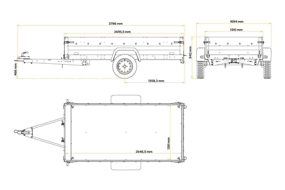 UNITRAILER Force 264 KIPP – Anhänger 2647×1260 mm, 750 kg zGG