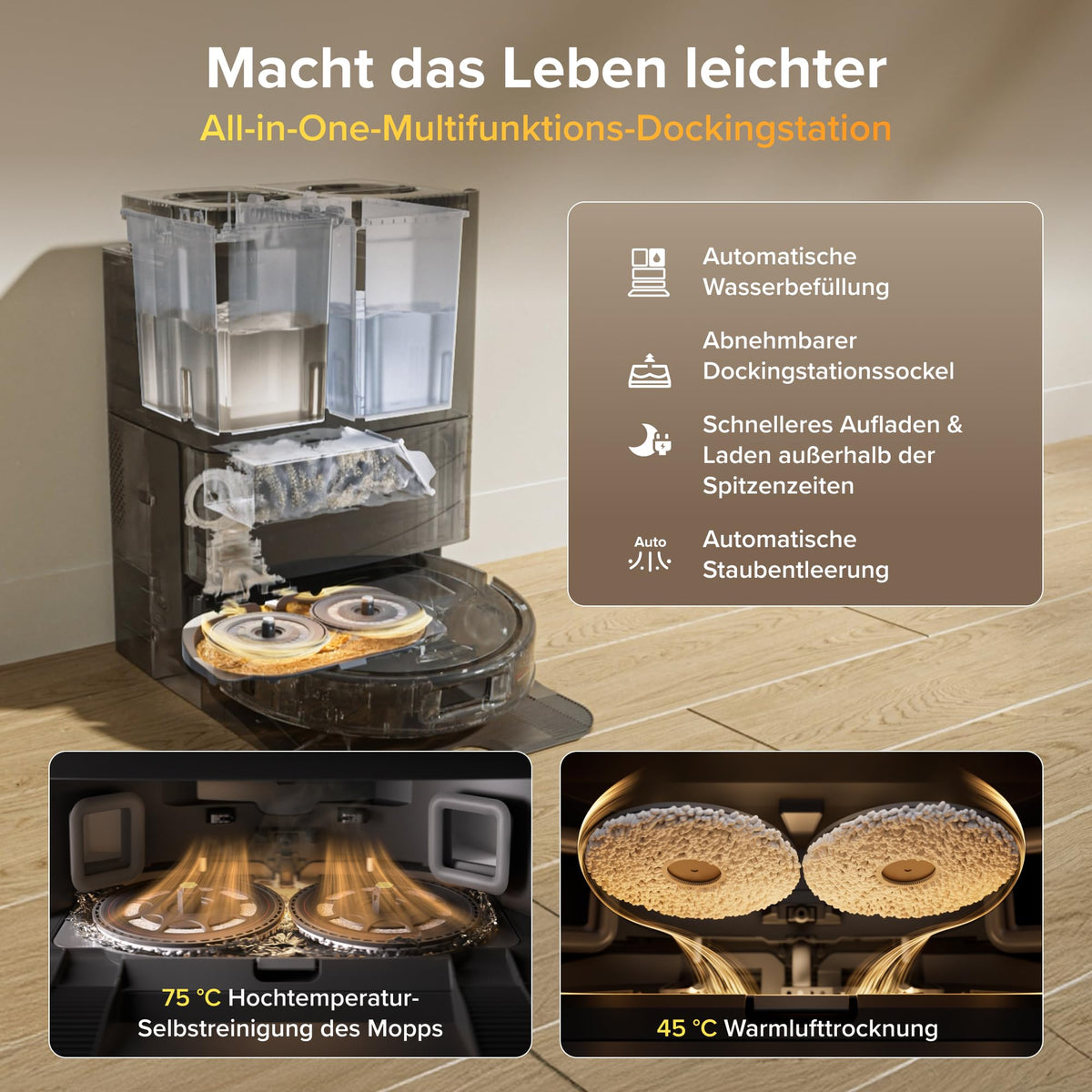 roborock Qrevo S5V Saugroboter mit Wischfunktion&Hebarem Wischmopp