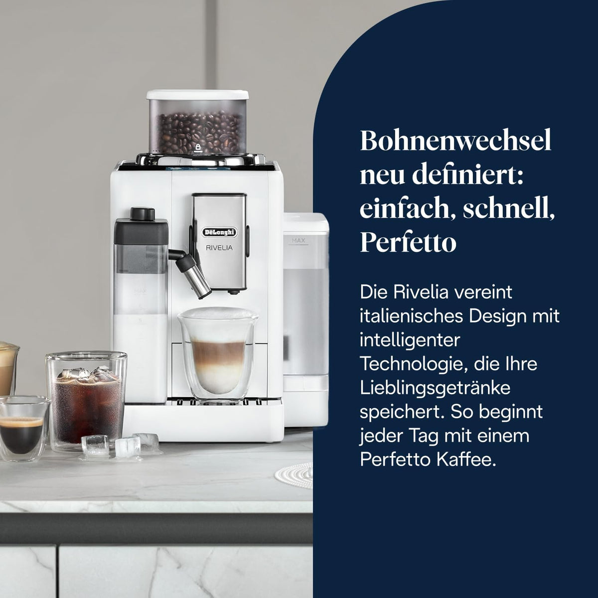 De'Longhi Rivelia Kaffeevollautomat 16 Getränke Weiß