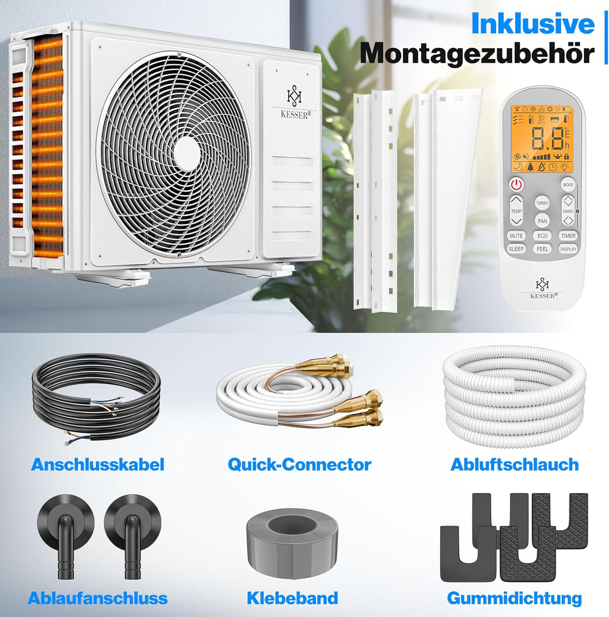 KESSER Split-Klimaanlage Set Quick Connect mit WiFi