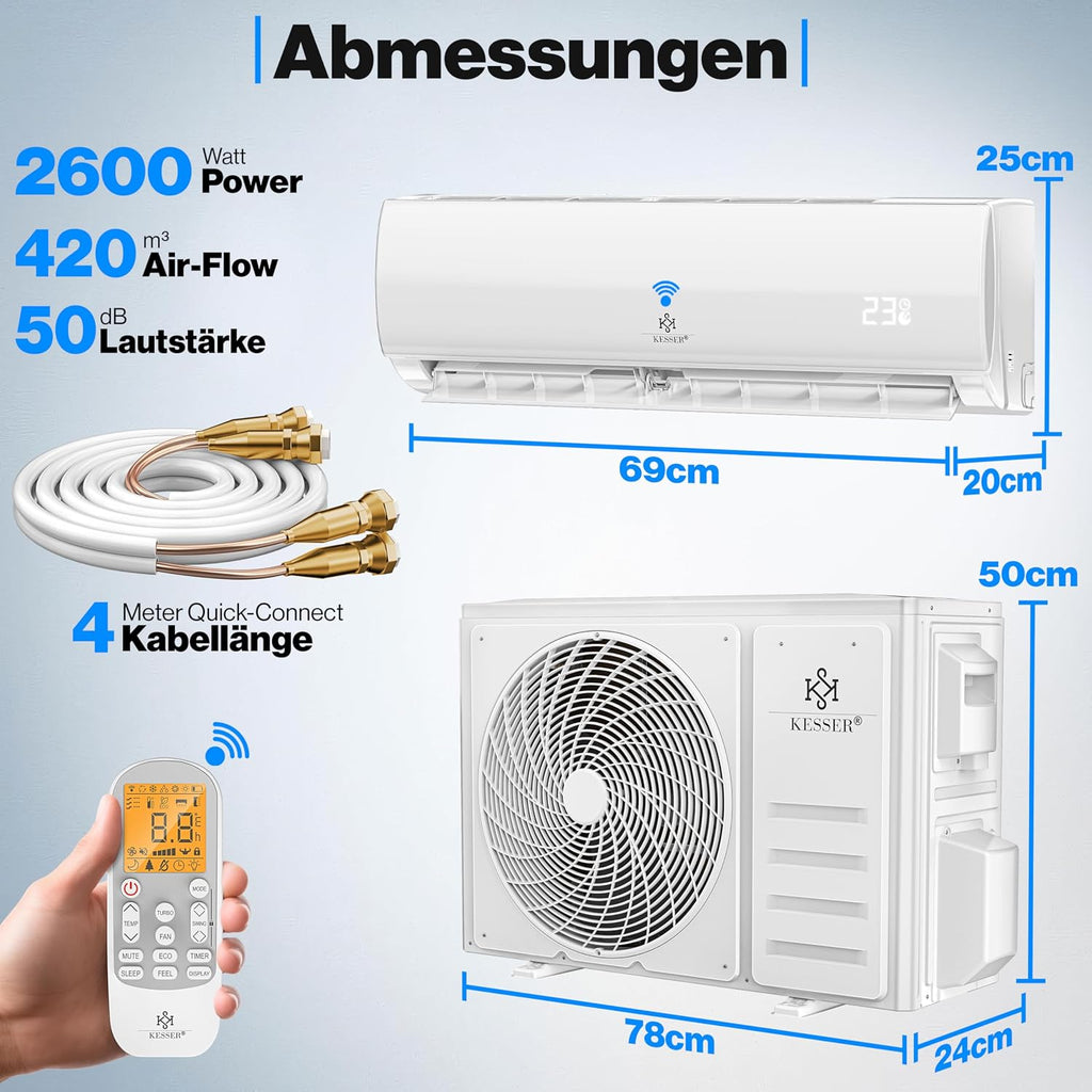 KESSER Split-Klimaanlage Set Quick Connect mit WiFi